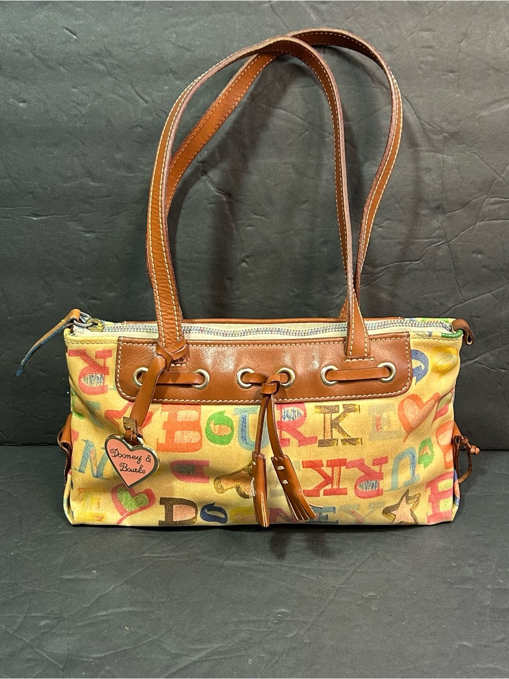 Vintage Y2K Dooney & Bourke Rainbow Doodle Graffiti Handbag w/Charm.
